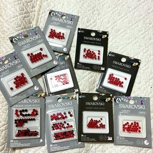 Lot of 10 packages of red and dark red Swarovski Xirius and Hot Fix Crystals